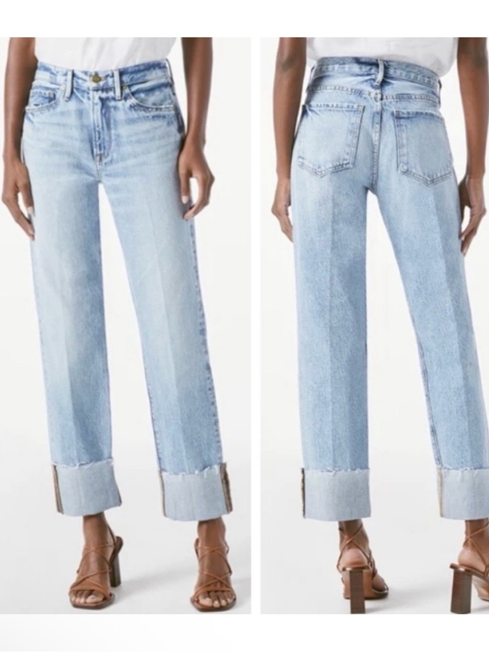 NWOT Frame Le Piper Wide Cuff Straight Leg Jeans High Waist Light Wash Size 25